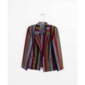 Vintage 70s 80s Grey Red Yellow Stripe Open Front Blazer est. Medium